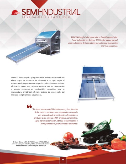 Deshidratadores SOLARES para alimentos SAECSA