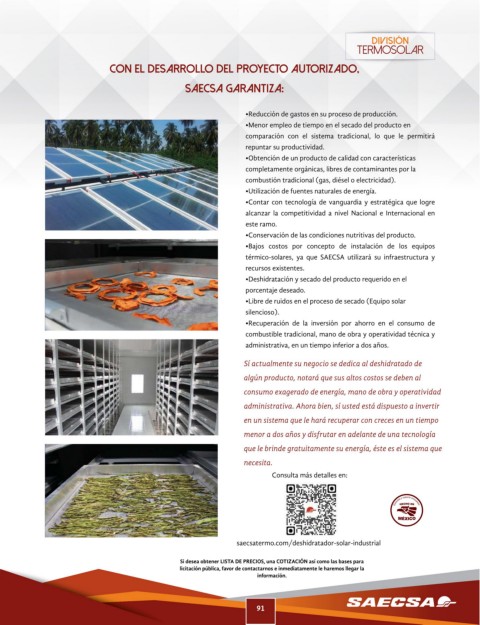 Deshidratadores SOLARES para alimentos SAECSA